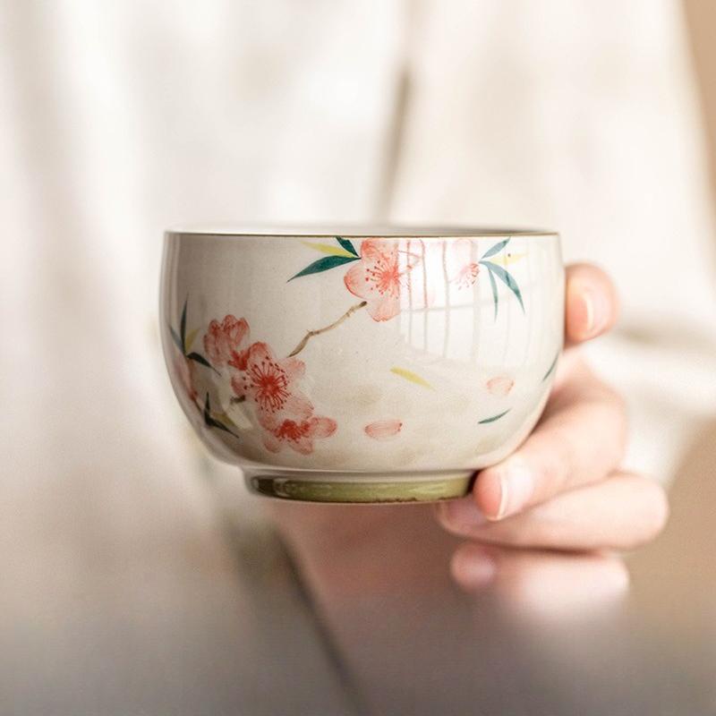 Chinese Style Hand-painted Peach Blossom Ceramic Tea Cup Kung Fu Tea Cups Set Celadon Coffee Teaware Home Mugs Drinkware