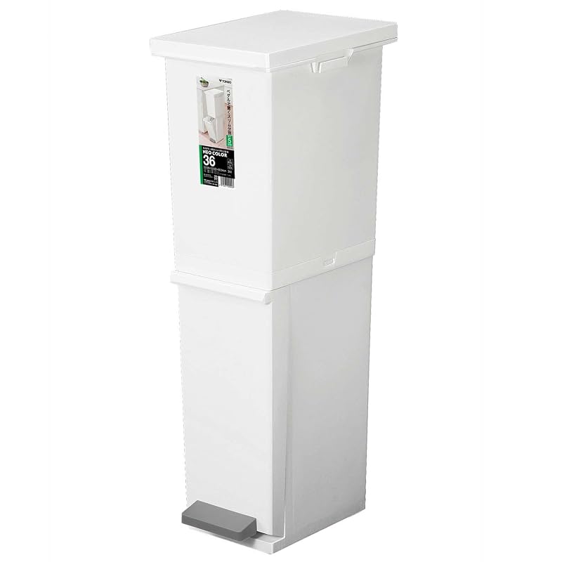 TONBO Shinki Gosei Neo Color 2-Tier Slim Pedal Trash Can, 36 Liter, White, 23.5cm (W) x 33.5cm (D) x 80.5cm (H), with Lid, Made in Japan