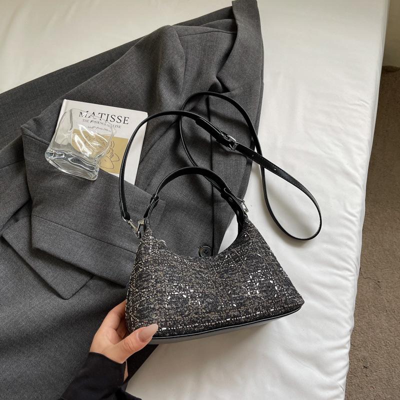 

Сумка под мышкой женская 2025 новая модель, дизайн с инкрустацией бриллиантами, большая вместимость, простой темперамент, корейская версия, женская наплечная сумка 21*10*15