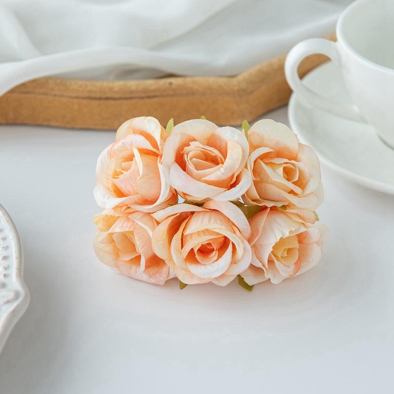 6 SZT Sztuczny Kwiat Jedwabna Mała Róża DIY Ślub Panna Młoda Kwiat do Trzymania Akcesoria Dekoracja Wazon Dom Sypialnia Wieniec Świąteczny