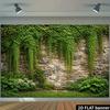 2D Planar Natural Wind Stone Wall with Climbing Vine Background Fabric, Lush and Dense