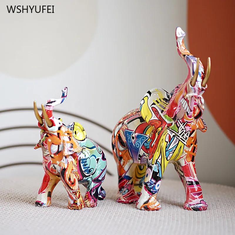 1PC Resin Mother Elephant Ornament Living Room Office Bedroom Home Furnishing Housewarming Gift Elephant Design Sculpture Crafts