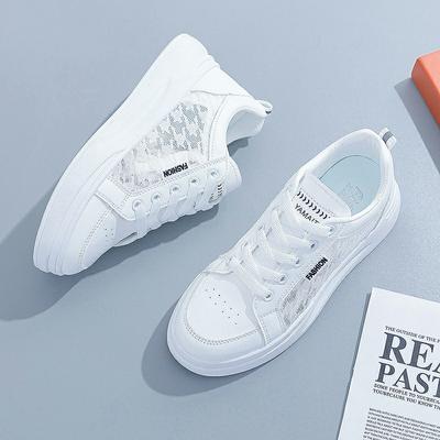 Women's Shoes Summer Fashion Casual White Shoes Lace Breathable Hollow Mesh Platform Flat Shoes Woman Sneakers