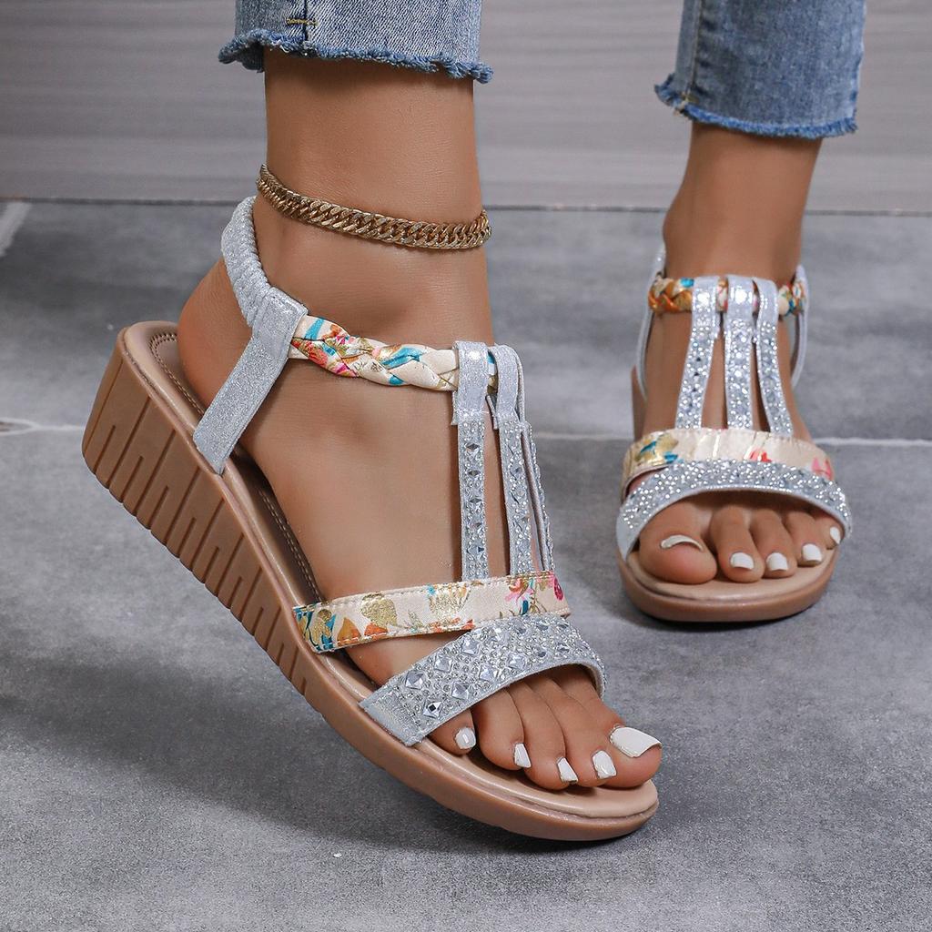Plus Size Shoes for Women Summer 2026 Platform Wedges Rhinestone Elastic Band Sandalias De Mujer 35-43 Women Sandals