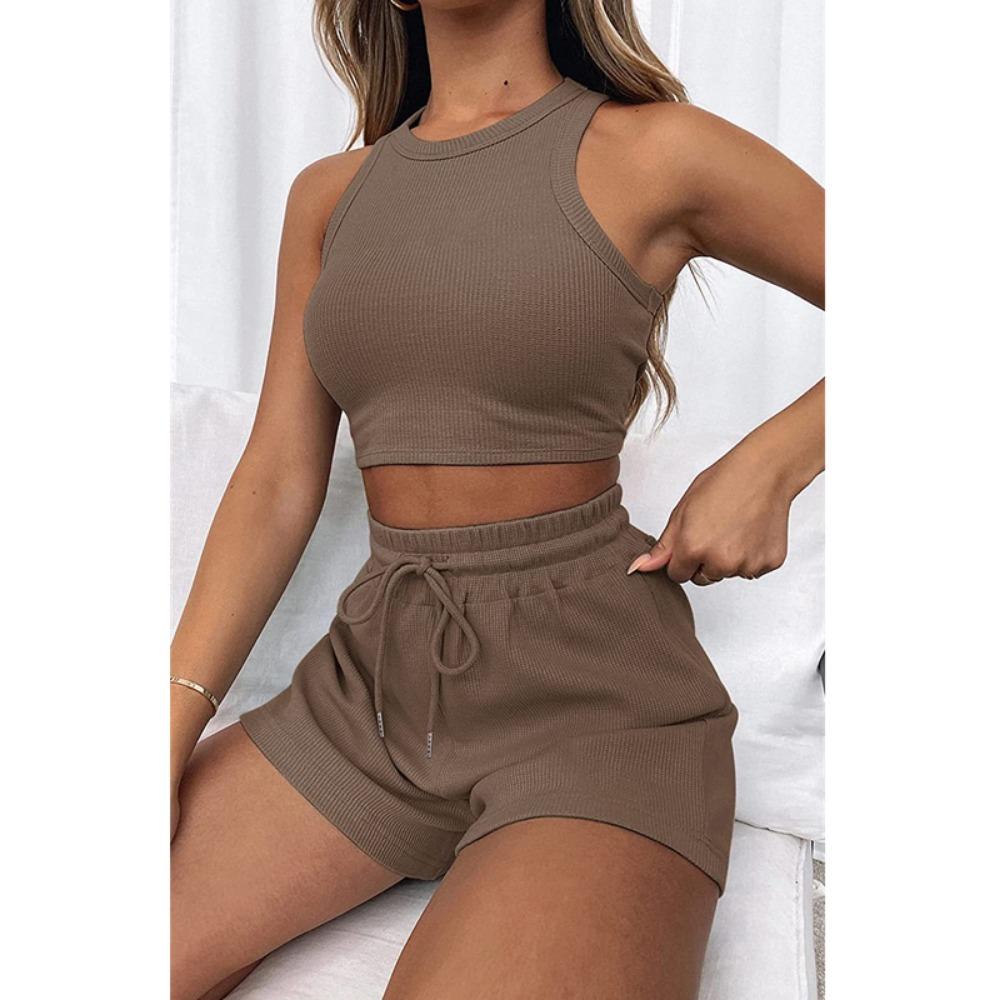 2024 Лето Новые Без Рукавов Вафельные Элегантные Женские Комплекты Однотонный Сексуальный — фото 15