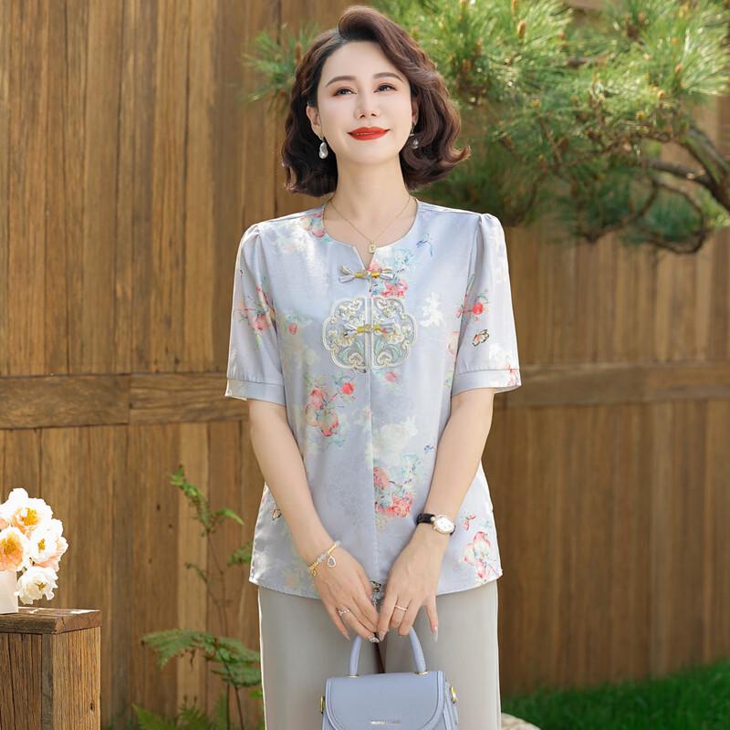 YUZHAOLIN Mid-Aged Women's Traditional Style Short Sleeve Two-Piece Set