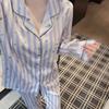 Spring Summer Purple Striped Pajamas Set for Women Sleepwear Long Sleeve Button Top and Long Pants Set Homewear Loungewear