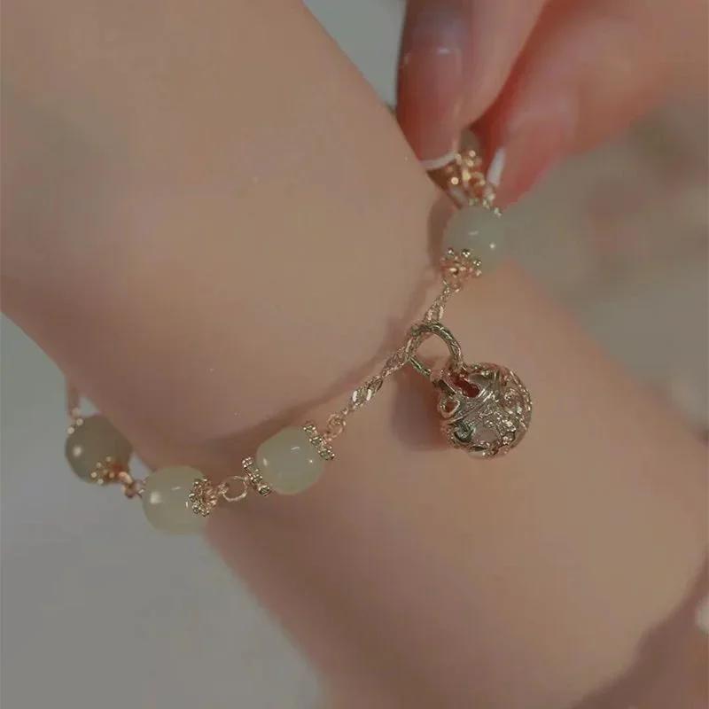 Imitation Hotan Jade Beaded Charm Bracelet Opal Pearl Zircon Luxury Jewelry Womens Birthday Bracelet Creative Valentines DayGift