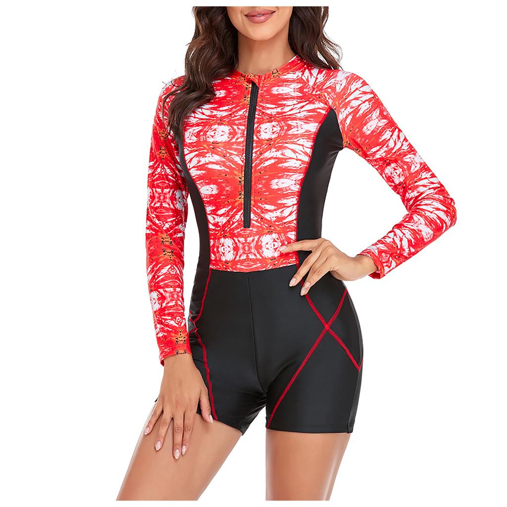 Fashion Women's Long Sleeve Printed Surf Slim Swimsuit Bikini
