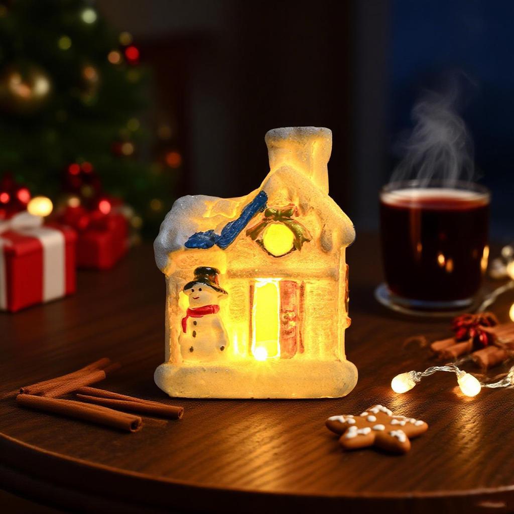 Mini Resin Christmas Building Birthday Gift Multipurpose with Light for Table Living Room Holiday