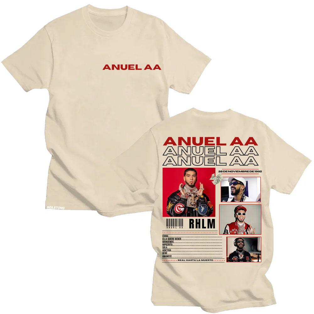 Rapper Anuel AA Real Hasta La Muerte Tour 2025 T-Shirt Men's Hip Hop Gothic Harajuku T Shirts Oversized Cotton Tshirt Streetwear