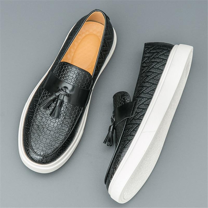New Luxury Designer Men's Knit Pattern Tassels Loafter Leisure Platform Shoes Male Walking Dress Wedding Footwear Zapatos Hombre
