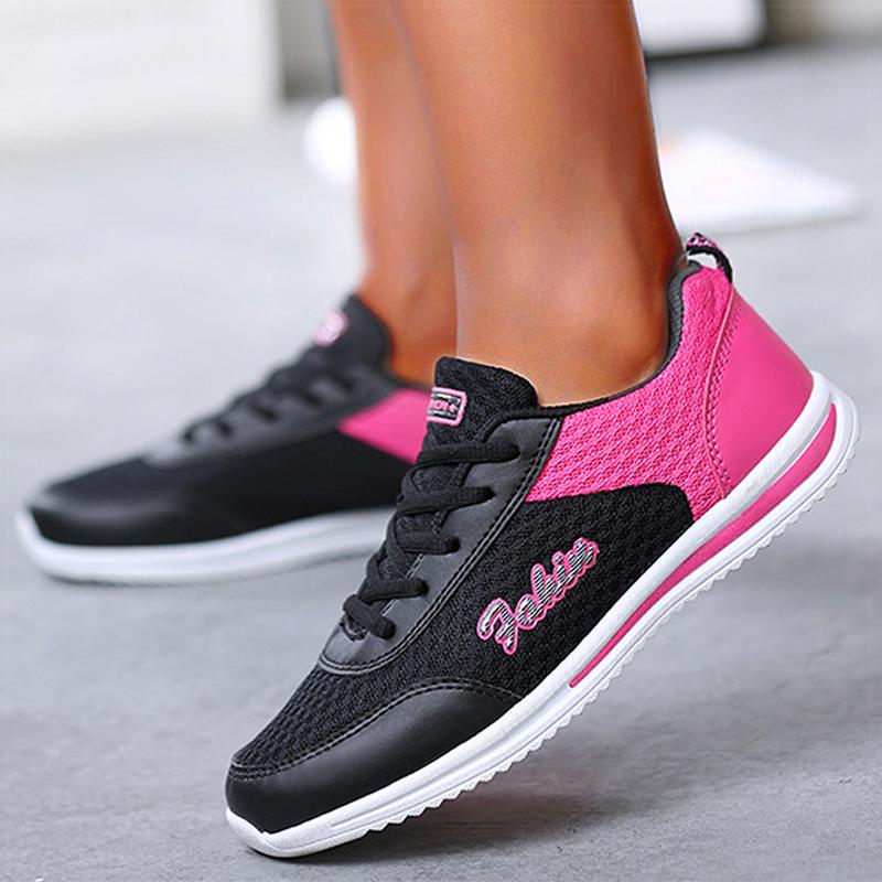 Women's Sneakers Breathable Fashion  New Trainers Solid Color Sneakers Women Mesh Fabric Lace Up Woman Shoes Female Footwear