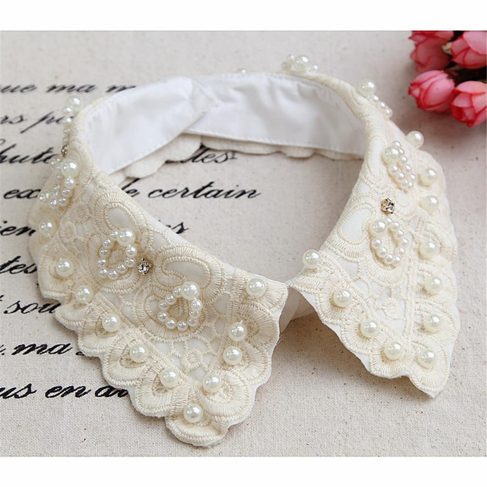 Ladies Women Adult Detachable Shirt Fake Collar Vintage Lace Pearl False Collar Blouse Neckwear Clothing Accessories