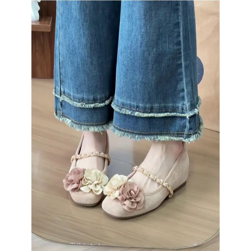 Vintage camellia word with shallow mouth Mary Jane shoes women's small inner ballet shoes