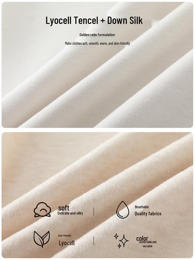 Women's Heavyweight Lyocell Long Sleeve Round Neck T-shirt with Plus Velvet Inner Layer - Slim Fit, Thickened for Autumn/Winter