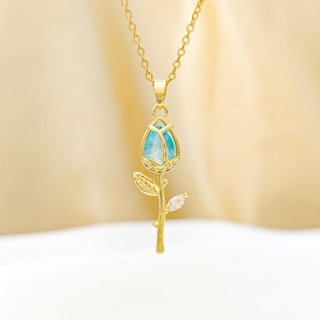 Tulip Zircon Pendant Necklace - Versatile, Non-fading Titanium Steel Women's Accessory