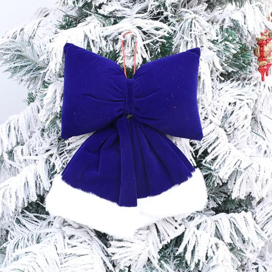 Velvet Christmas Bow Large Plush Stuffed Christmas Tree Hanging Bow with Fluffy White Fur Trim for Holiday Tree Fireplace Party Decoration