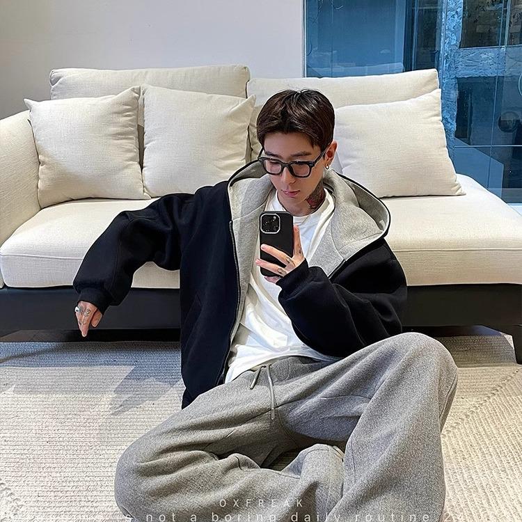 Men's Hooded Thick Zipper Cardigan Jacket - Warm, Loose Fit for Autumn/Winter 2025