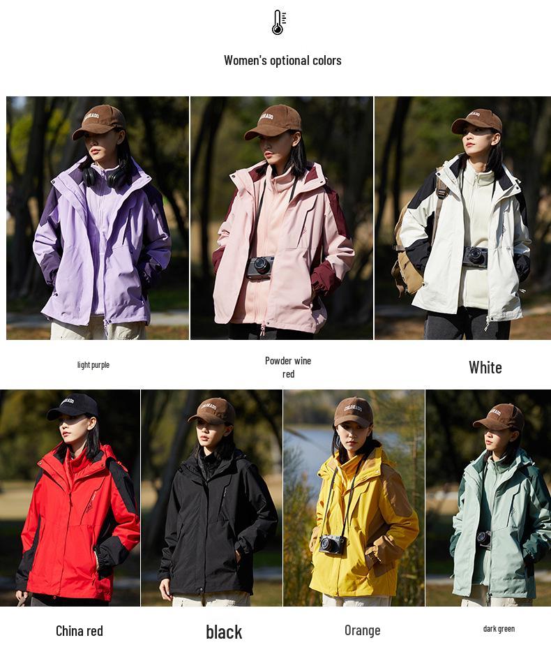 Couple's Ski Jacket Set: Women's 3-in-1 Detachable Liner & Men's Mink Velvet, Windproof & Waterproof for Autumn/Winter.