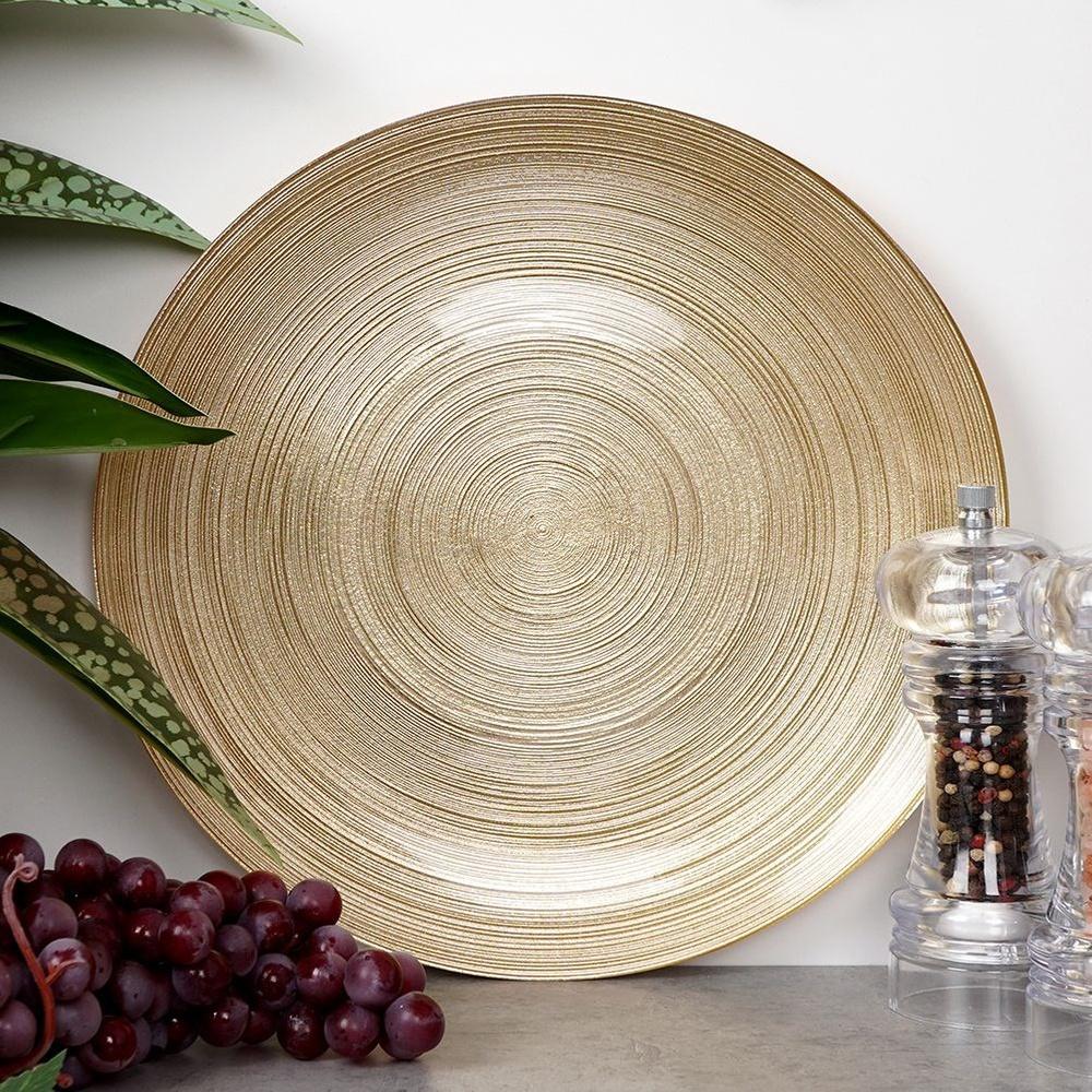 Piatto Piano in Vetro per Cena, Oro, 28 Cm