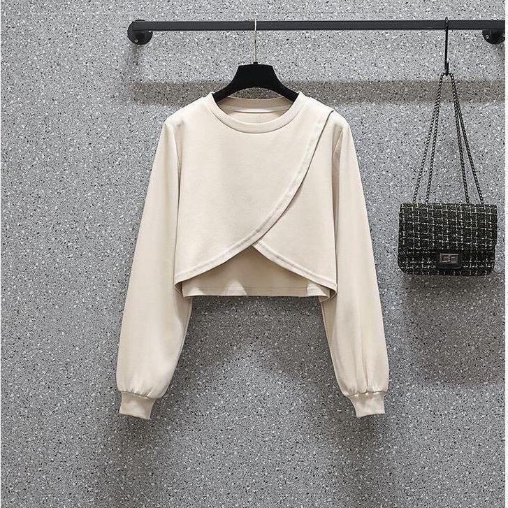 

Two-Piece Retro Autumn Set: Irregular Blouse & Slimming Camisole Dress for Petite Women Small (S)