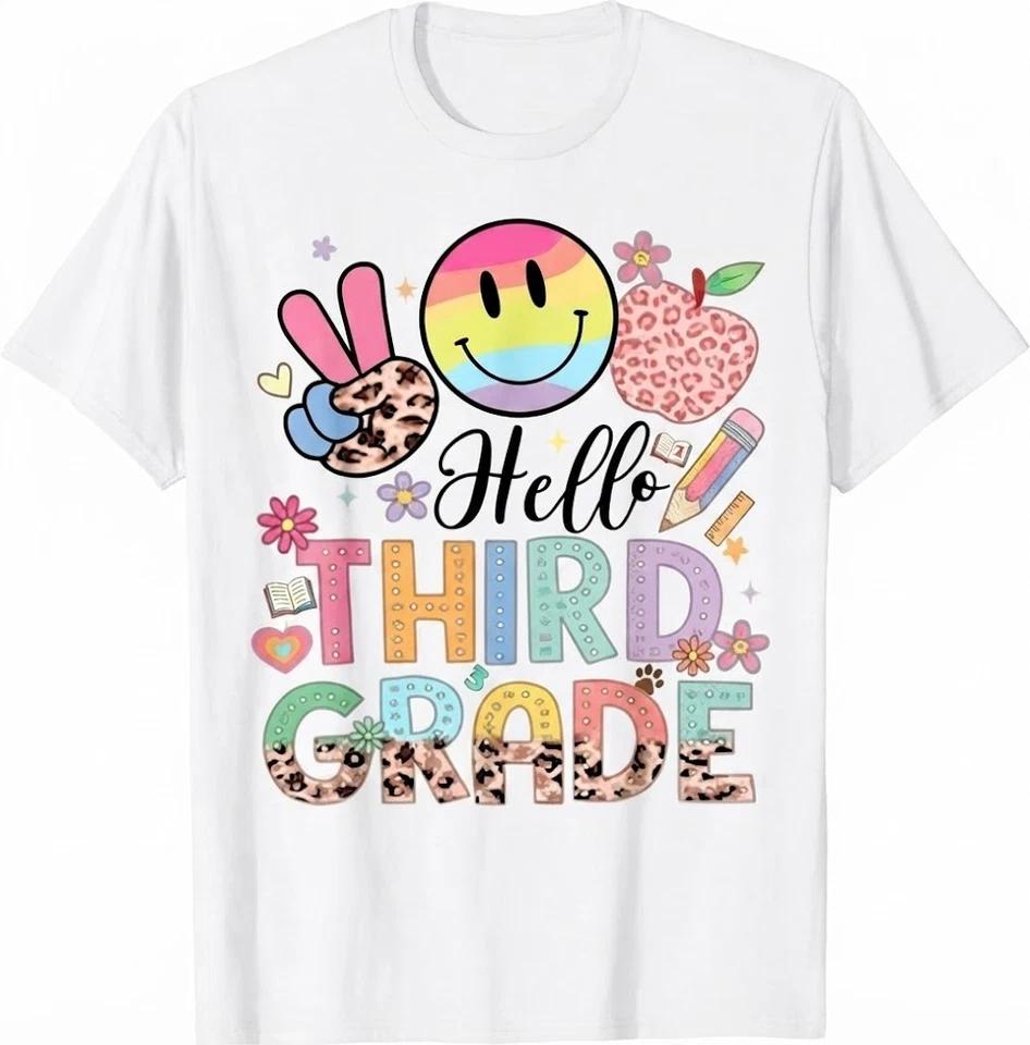 Hello 3rd Grade Boy Girl Teacher Back To School 3rd Grade T Shirt L