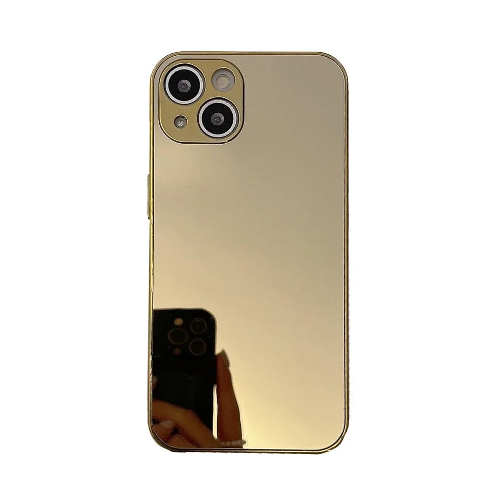 

Glossy Plating Gold Silver Mirror Plain Phone Case for iPhone 16 15 14 13 12 11 Pro Max 15 14 16 Plus Back Cover Coques for iPhone 12Pro
