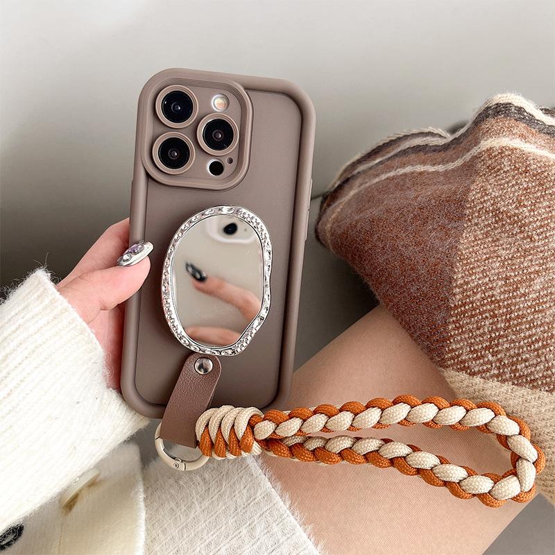 Oval Love Mirror Phone Case For Apple 16Promax Strap Airbag Holder 14 Lens All-Inclusive 15