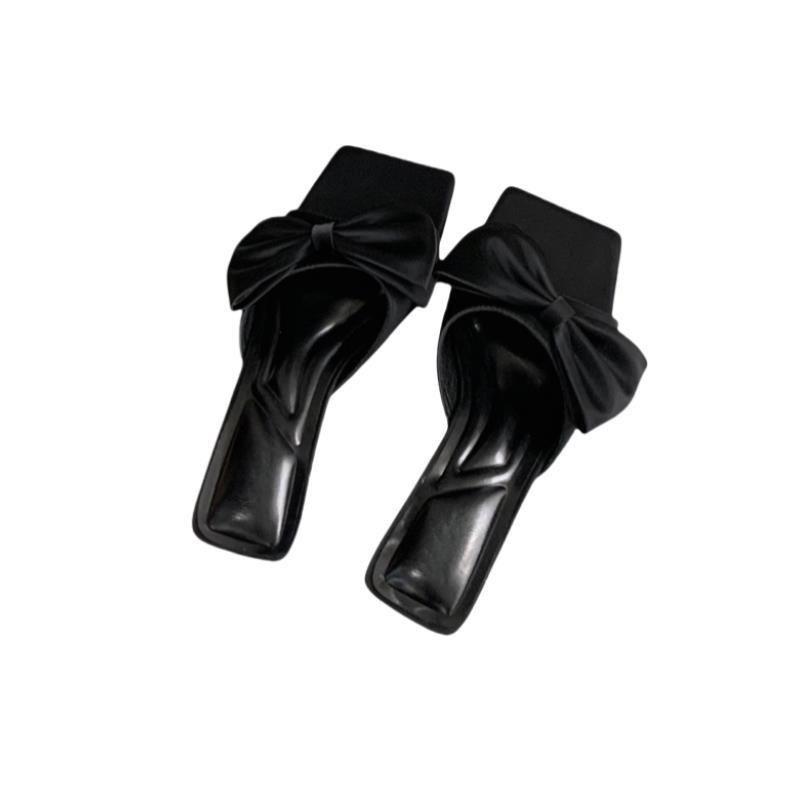 High-heeled cool slippers, fairy shoes, bow-tie, thin-heeled temperament, silver sandals.