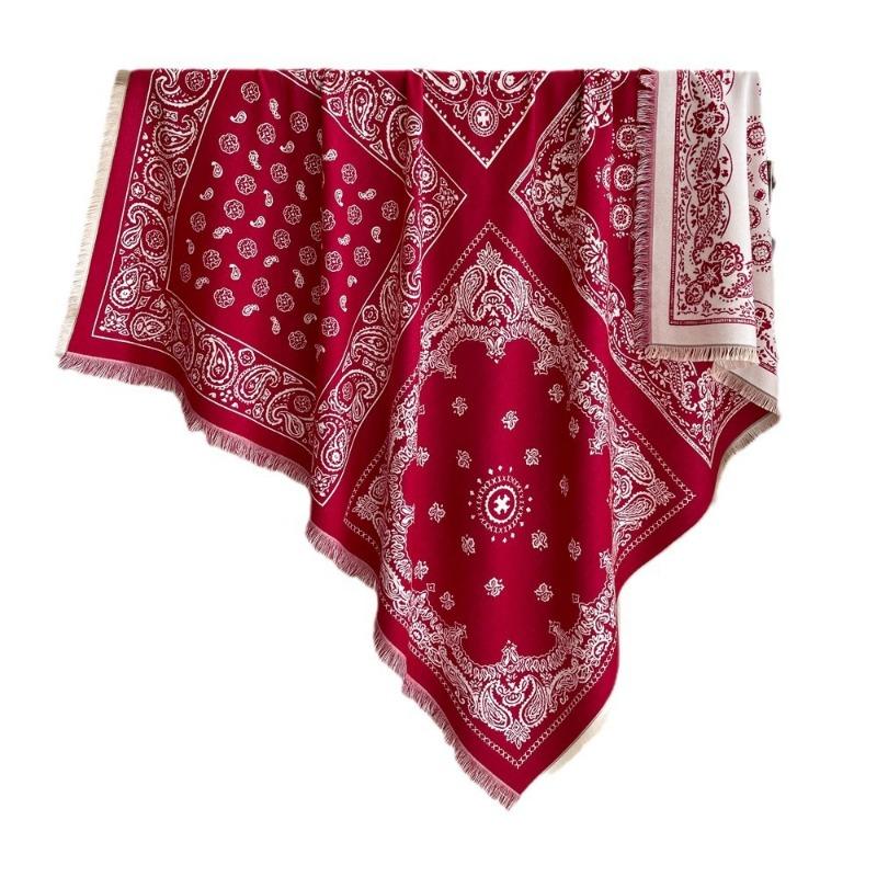 Winter New Imitation Cashmere Scarf High-end Women's Warm Square Scarf Red Cashew Jacquard Cape Shawl
