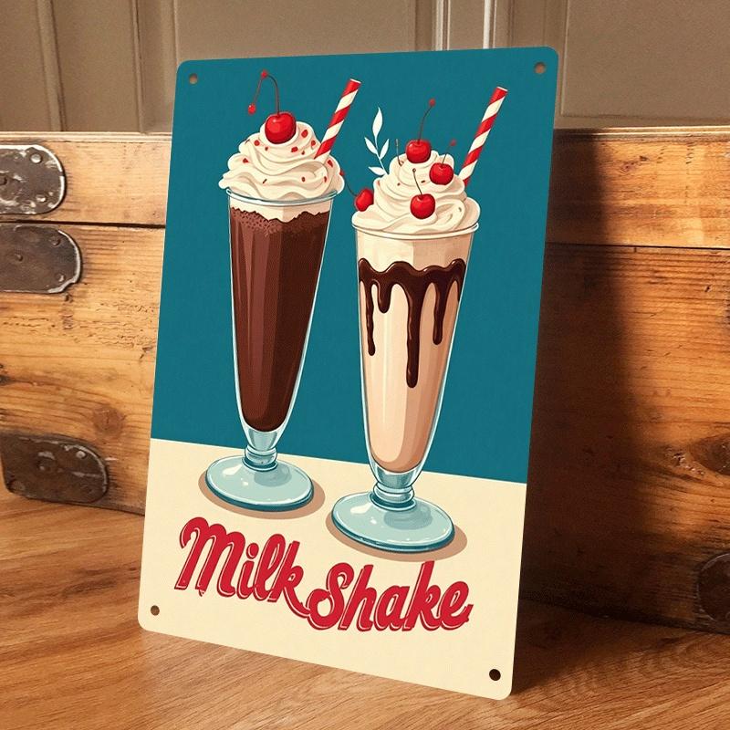 

1 piece American retro milkshake tin plaque, wall decoration for cafes and dessert shops, retro-style bar and restaurant wall ha (as the picture,20x30cm)