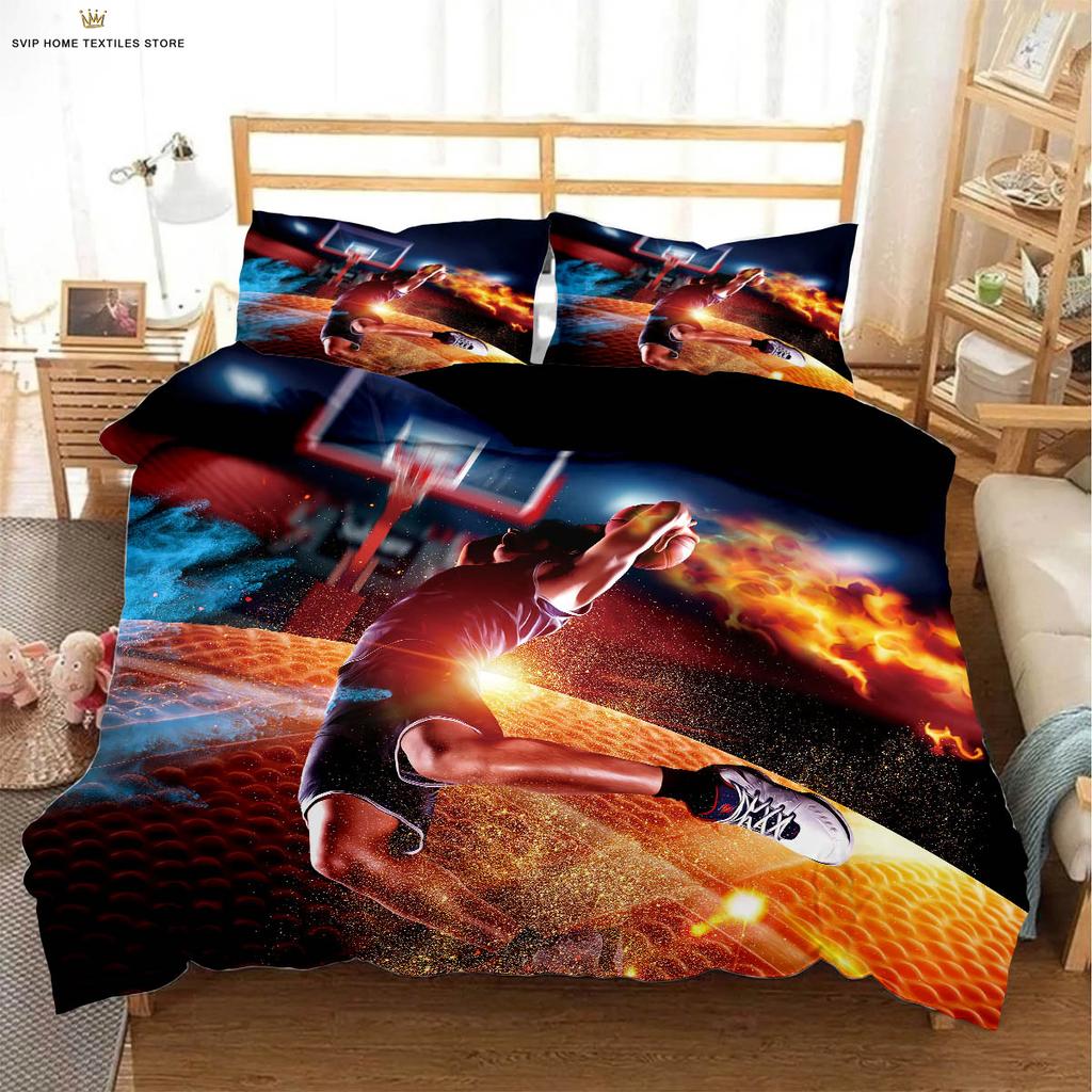 Black Basketball Print Quilt Cover Kids Gift Bedding Set Comfortable Duvet Cover Pillowcase Can Be Customized 3 Pieces