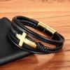 Classic Style Cross Men Bracelet Multi-Layer Stainless Steel Leather Bangles Magnetic Clasp for Friend Fashion  Jewelry Gift