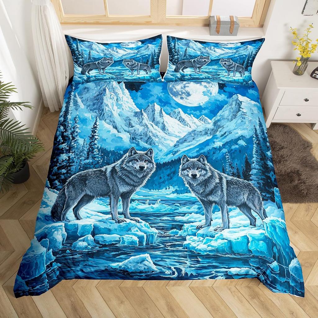Glacier Duvet Cover Sets for Kids Teens Queen Quilt Covers Lightweight Down Bedroom Decor 2 Pillowcases 1 Duvet Cover No Quilt