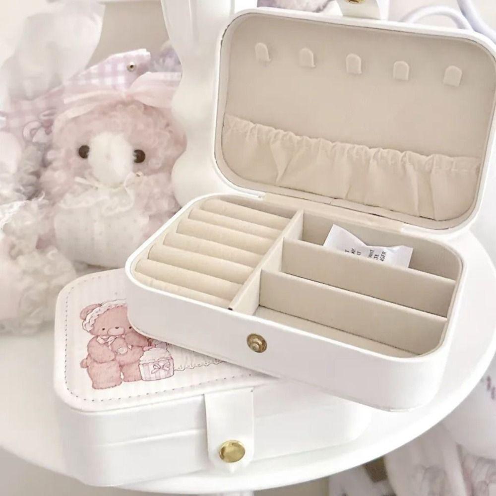Cartoon Rabbit Cat Jewelry Storage Box PU Leather Portable Jewelry Box  For Home Storage