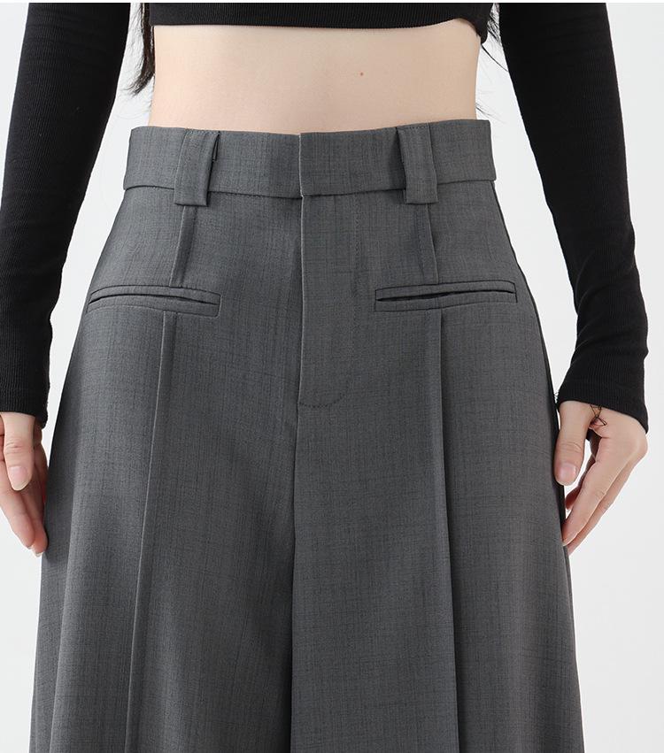 2025 High Waist Slim Straight Women's Floor-Length Drape Pants - Spring & Autumn Wide-Leg Suit Style.