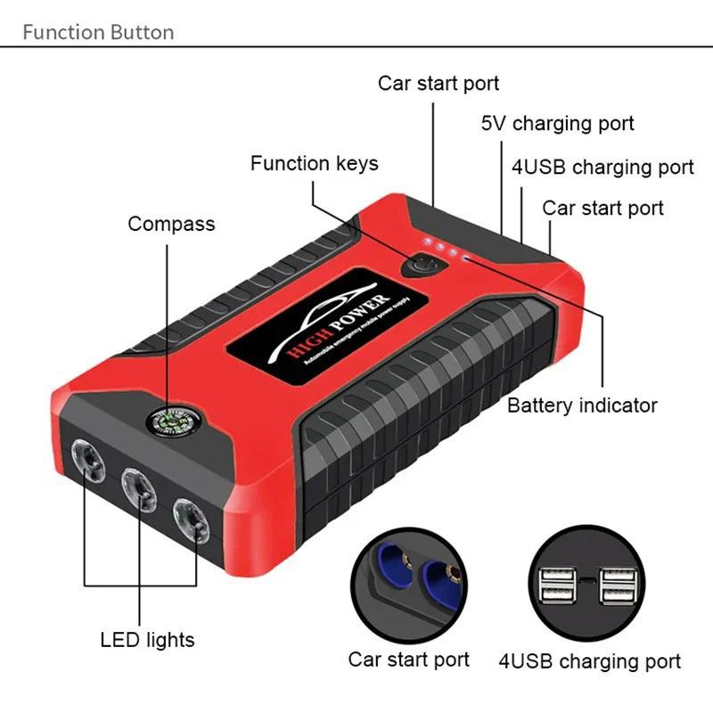 Outdoor Car Jump Starter & Power Bank: 12V High-Capacity Battery for Strong Emergency Starts