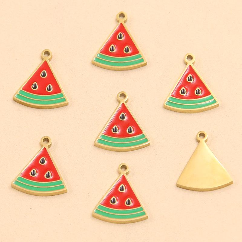 10 Styles Stainless Steel Fruit Charms: DIY Oil Drip Strawberry, Watermelon, Cherry, Pineapple Small Pendants 1 piece