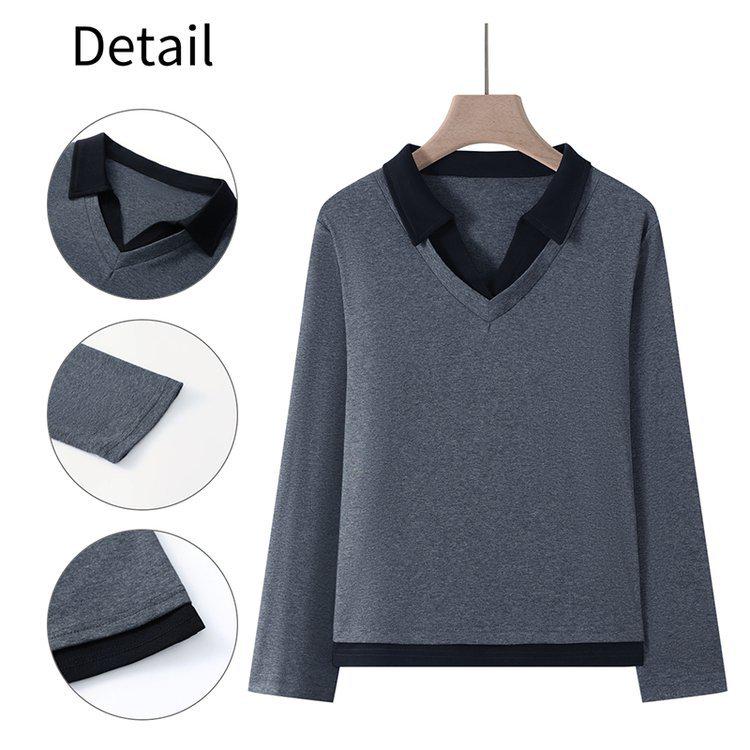 Women's 2025 Slimming Long-Sleeve T-Shirt with Lapel - Versatile Spring/Autumn Top