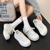 Pantofi casual versatili cu șireturi platformă pentru femei, cap mare, noi de primăvară, adidași din piele lustruită