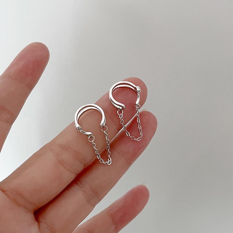 Sparkling Diamond Personalized Doublelayer Chain Cold Style Ear Clip Women Men