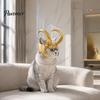Cat Birthday Outfit Horn Crown Helmet, Golden Headpiece, with Ear Holes, Funny Pet Dress-up Cosplay Helmet for Halloween Theme Parties Photo Props