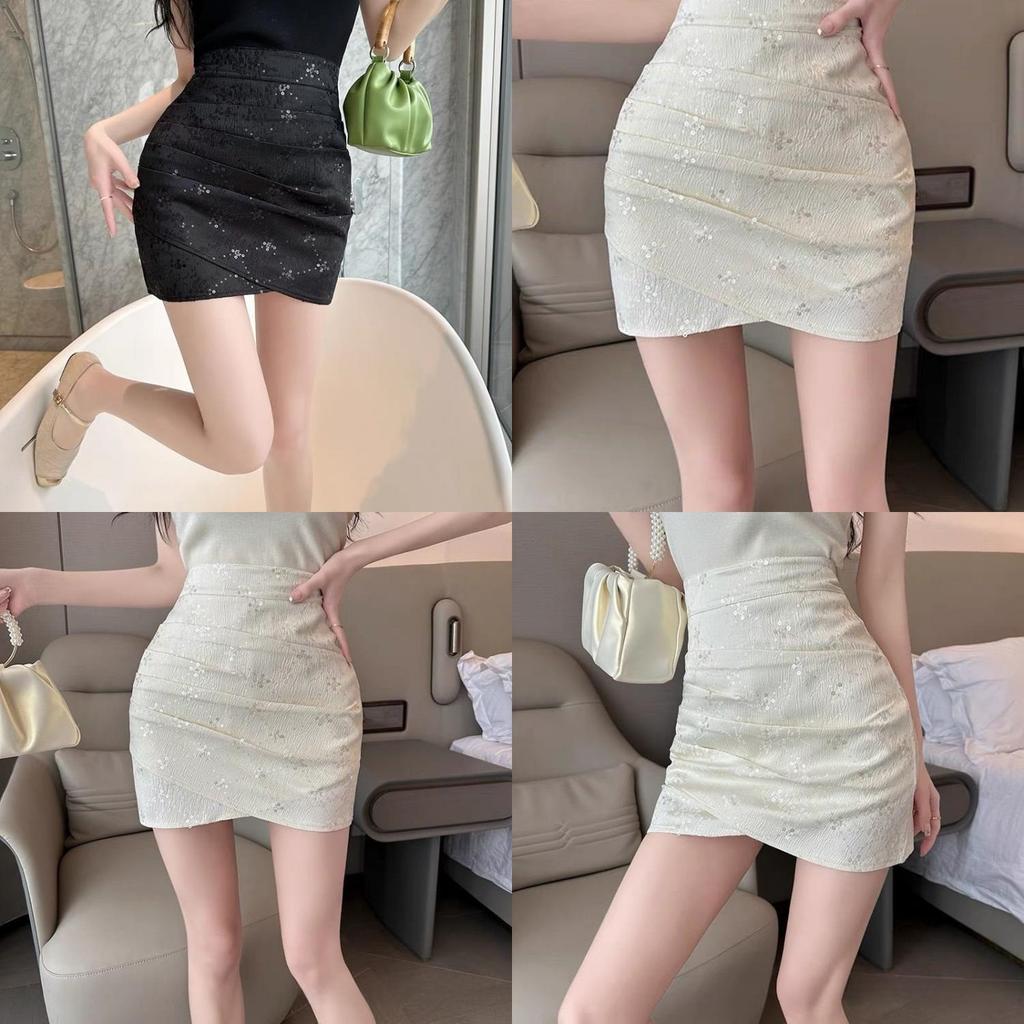 Cotton Blend Irregular Ruffle Mini Skirt With Sequins For Women Spring