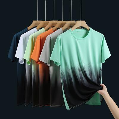 Camiseta grande de verão com gradiente de cor, camiseta masculina de seda gelada, tecido de malha respirável, camiseta de manga curta solta, grande 8xl