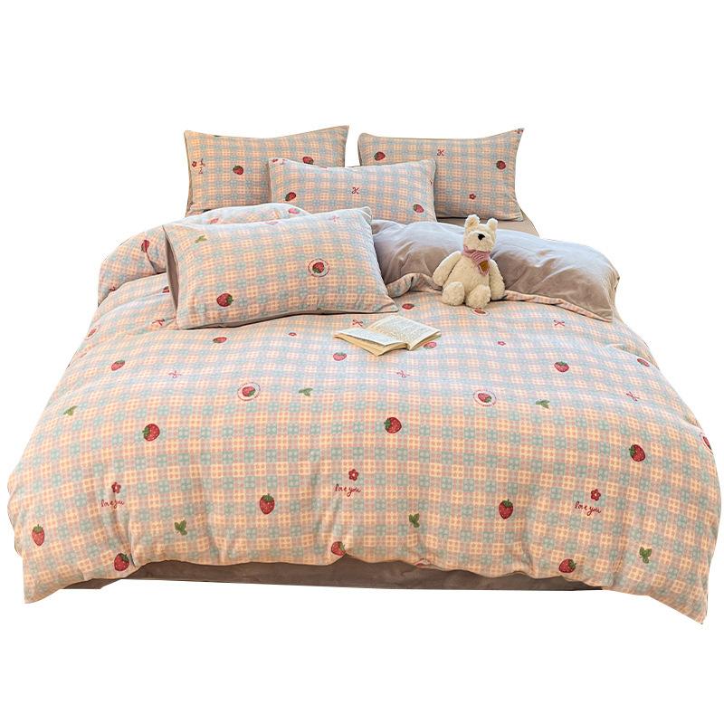 Thickened Milk Fleece Four-Piece Set, Coral Fleece Bed Sheet Quilt Cover, Fleece Three-Piece Set, Bedding.