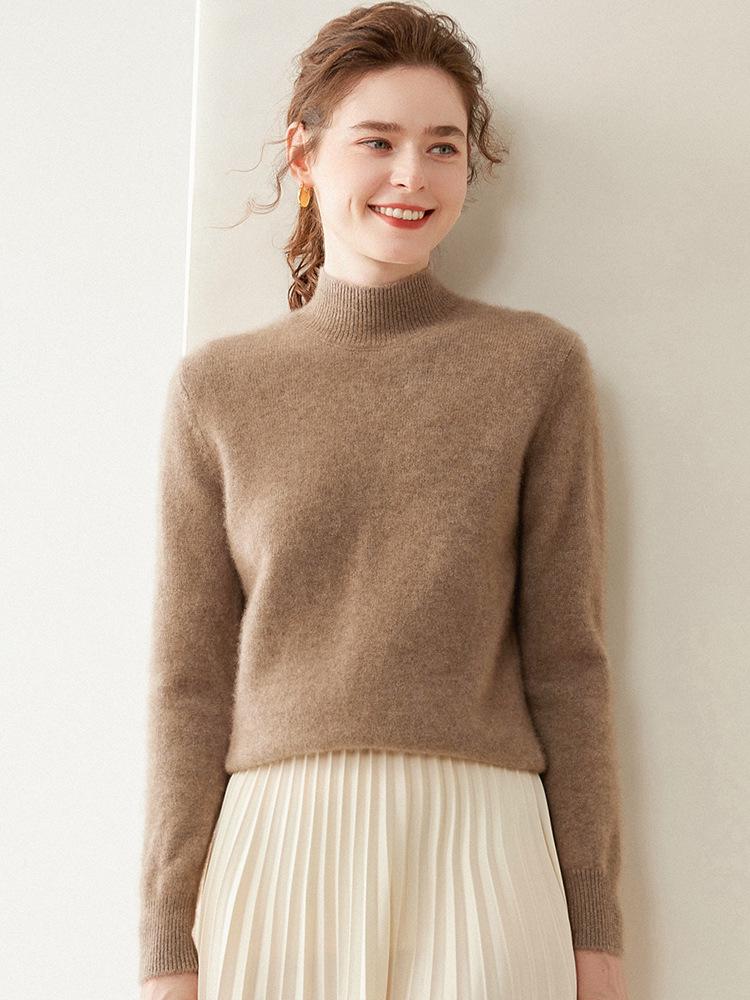 Women's Slim-Fit High-Neck Cashmere Sweater, Elegant & Versatile, Solid Color Knitted Layer