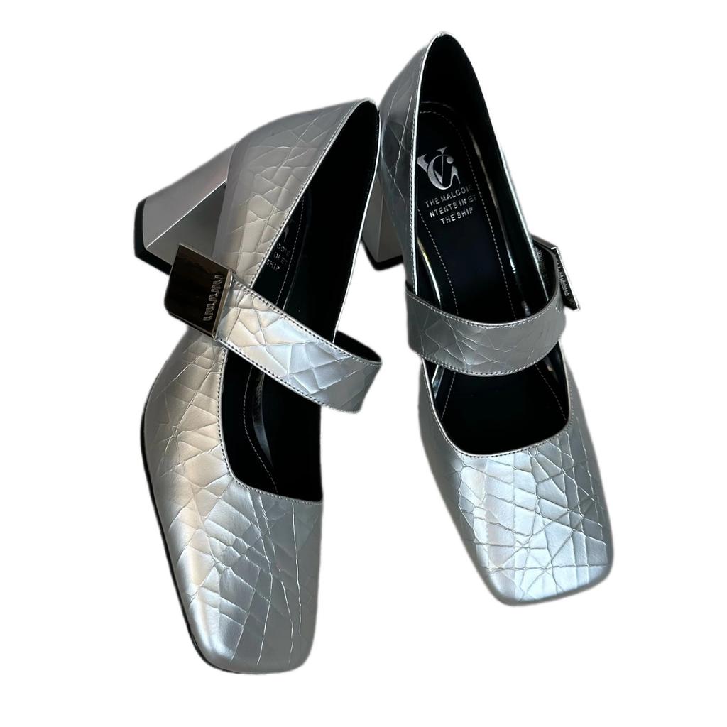 Fashion NEW Spring/Autumn Women Pumps Square Toe Chunky Heel Shoes Satin Shoes for Women Elegant Low Heel Buckle Black Mary Jane Shoes