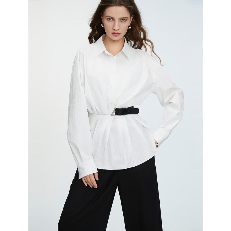 ELLE Women s White Belted Loose Casual Shirt L