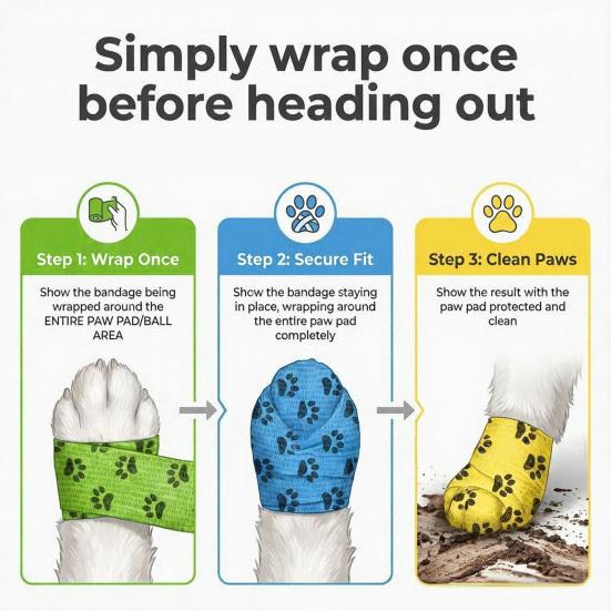 2 Inch X 5 Yards Dog Paw Cover Self-Adhesive Pet Vet Wrap with Colorful